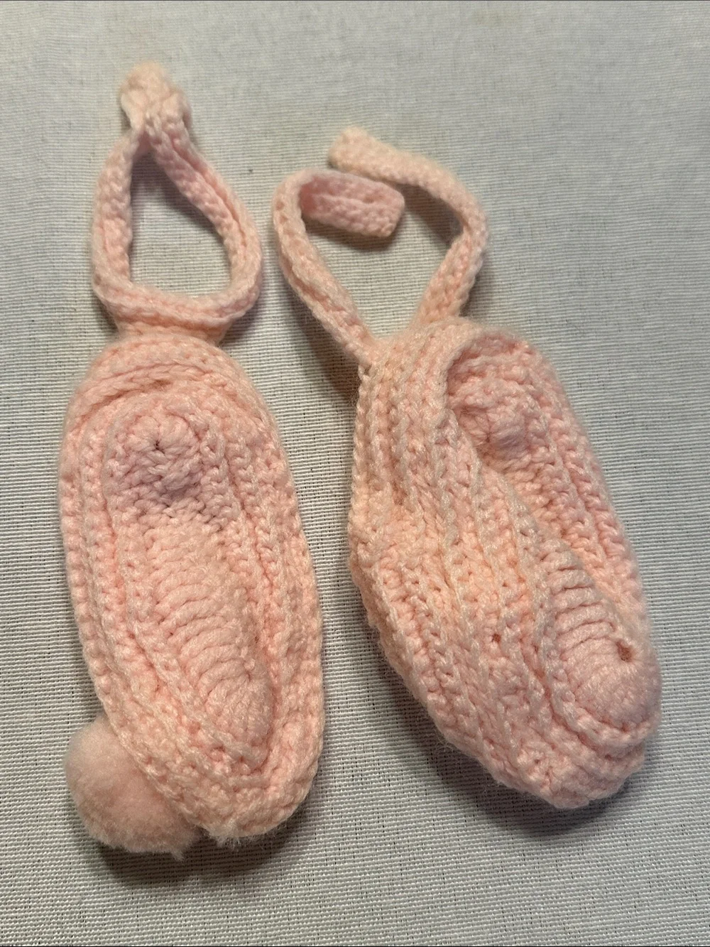 Baby or Doll Pink Crochet Pom-Pom Slippers